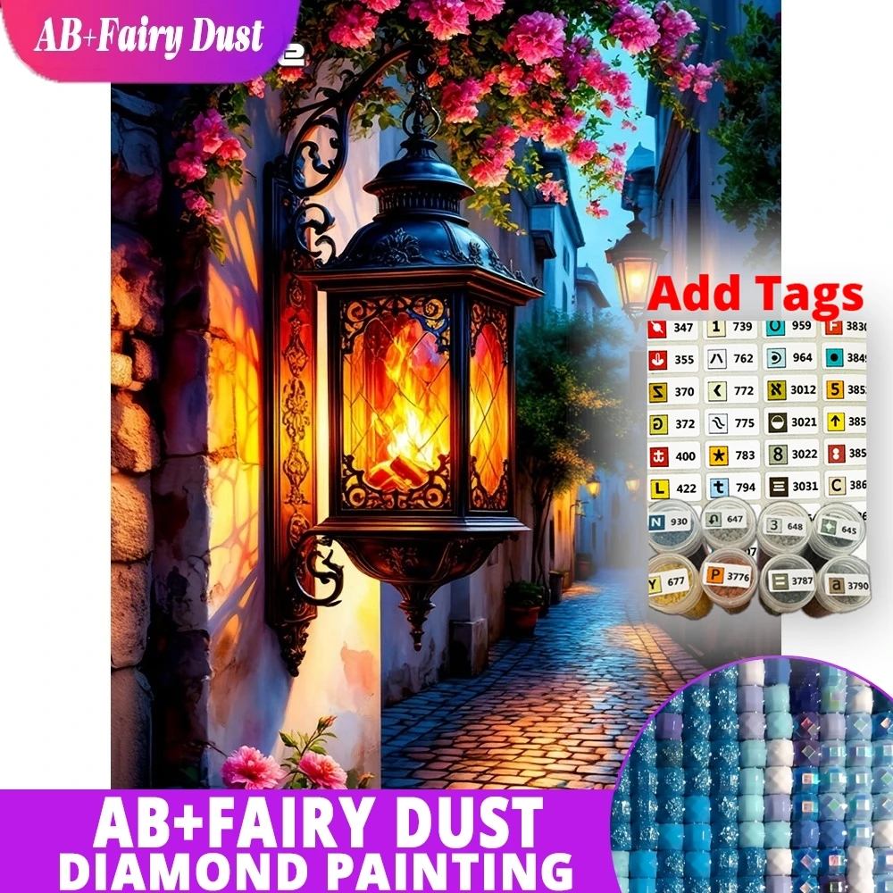 

AB Fairy Dust DMC stickers 5D Diamond Painting Street Picture Of Rhinestones Mosaic Flower Full Drill DIY Embroidery Landscape H