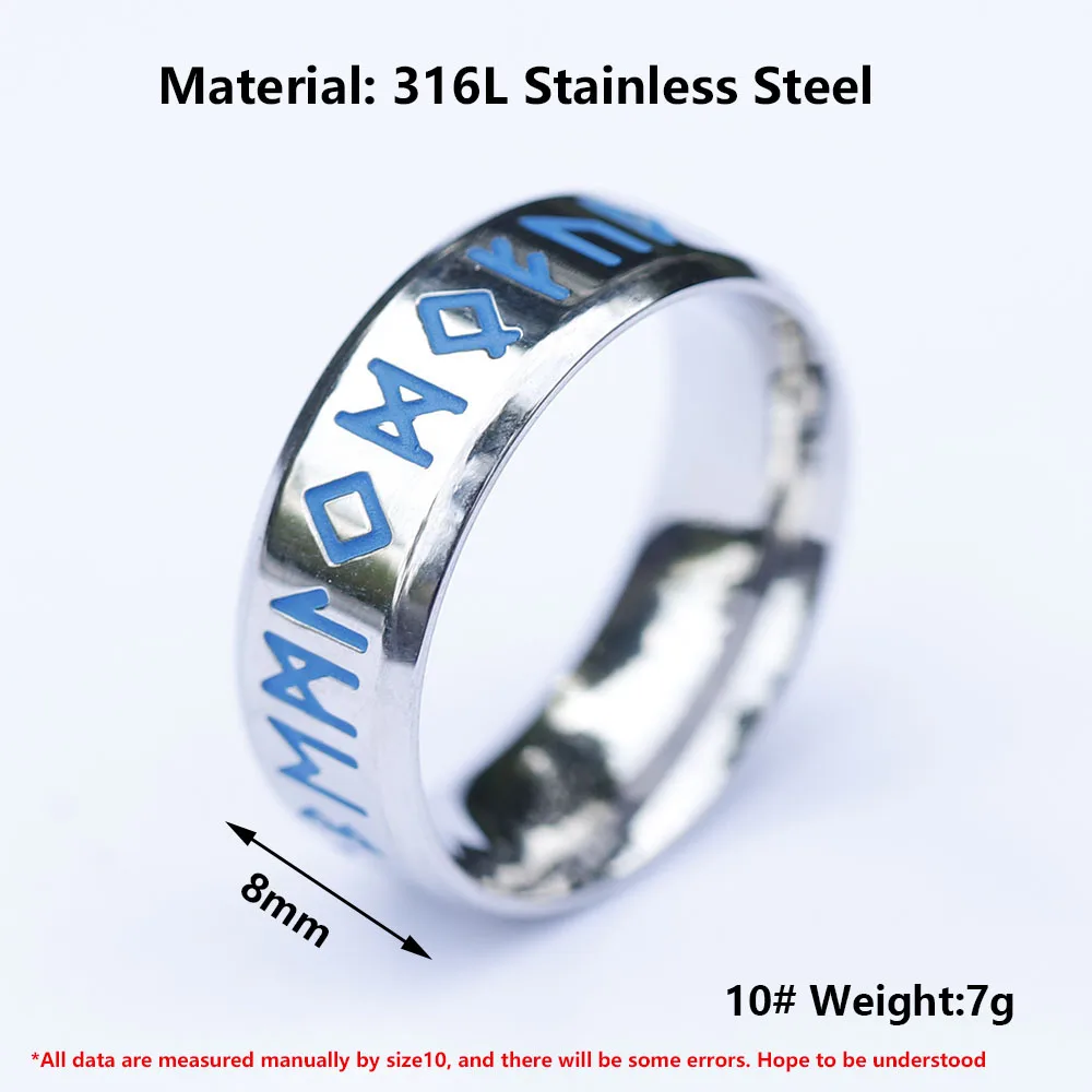 2024 New 316L Stainless Steel Viking Blue rune letters  Ring For Men Fashion retro Amulet fashion Jewelry Gift free shipping
