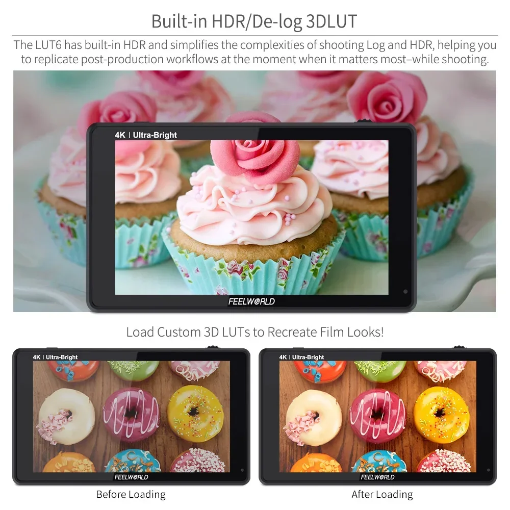 

FEELWORLD LUT6 6-дюймовый 2600 нит HDR 3D LUT сенсорный монитор для DSLR-камер с векторным анализатором осциллограмм для прямых трансляций на YouTube