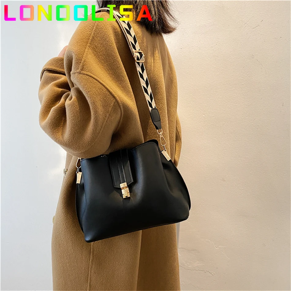 Vintage Simple Small PU Leather Bucket Crossbody Bags for Women 2024 Designer Fashion Lady Luxury Black Shoulder Handbags Totes