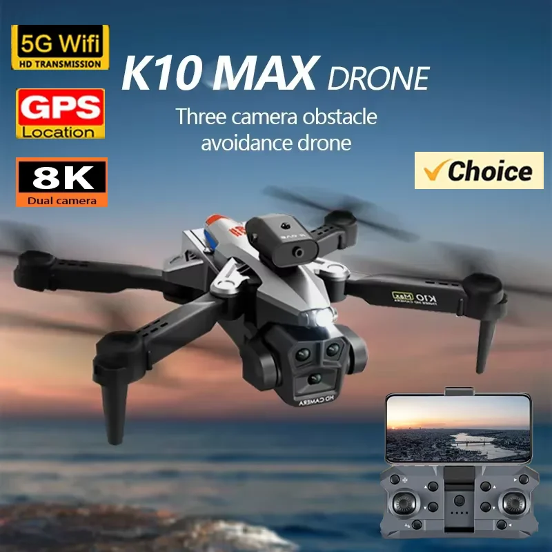 2024 New K10 Max Drone 8K HD with Camera for Adults FAA Remote ID Compliant 360° Obstacle 5G Aerial Photography Helicopter Gifts