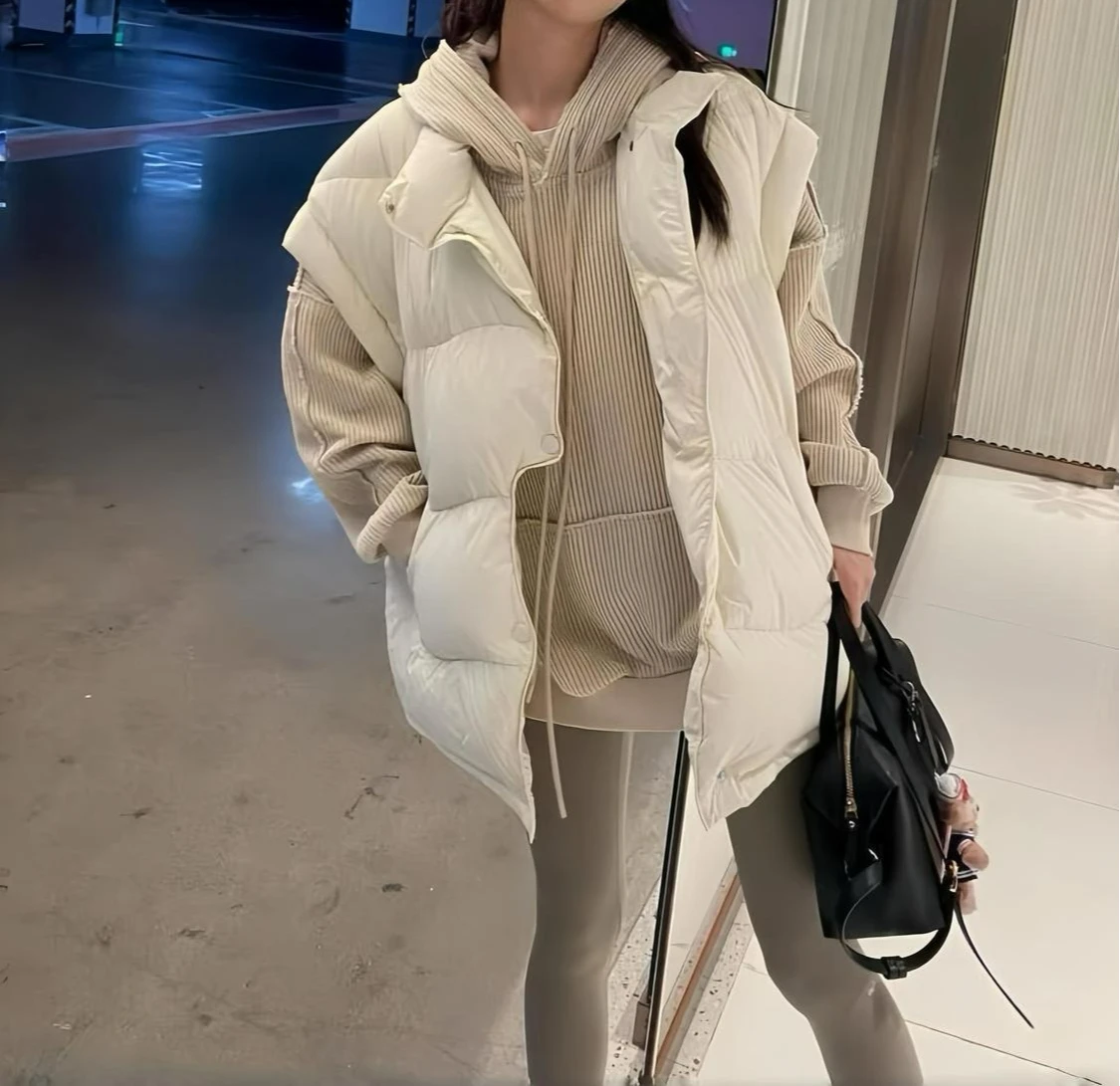 

2025 Autumn Winter Down Cotton Vest for Women Outerwear Vest Casual Versatile College Style Thick Vest