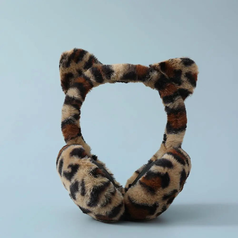 Foldable Leopard Earmuffs Winter Women Warm Plush Ear Muffs Outdoor Cold Protection Cozy Soft Fuzzy Stylish Ear Warmer