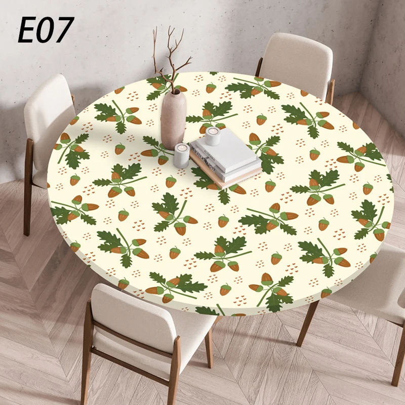 

Round Vinyl Tablecloth Elastic Edge Flower Plant Printing PVC Table Cover Waterproof Home Kitchen Picnic Table Cloth