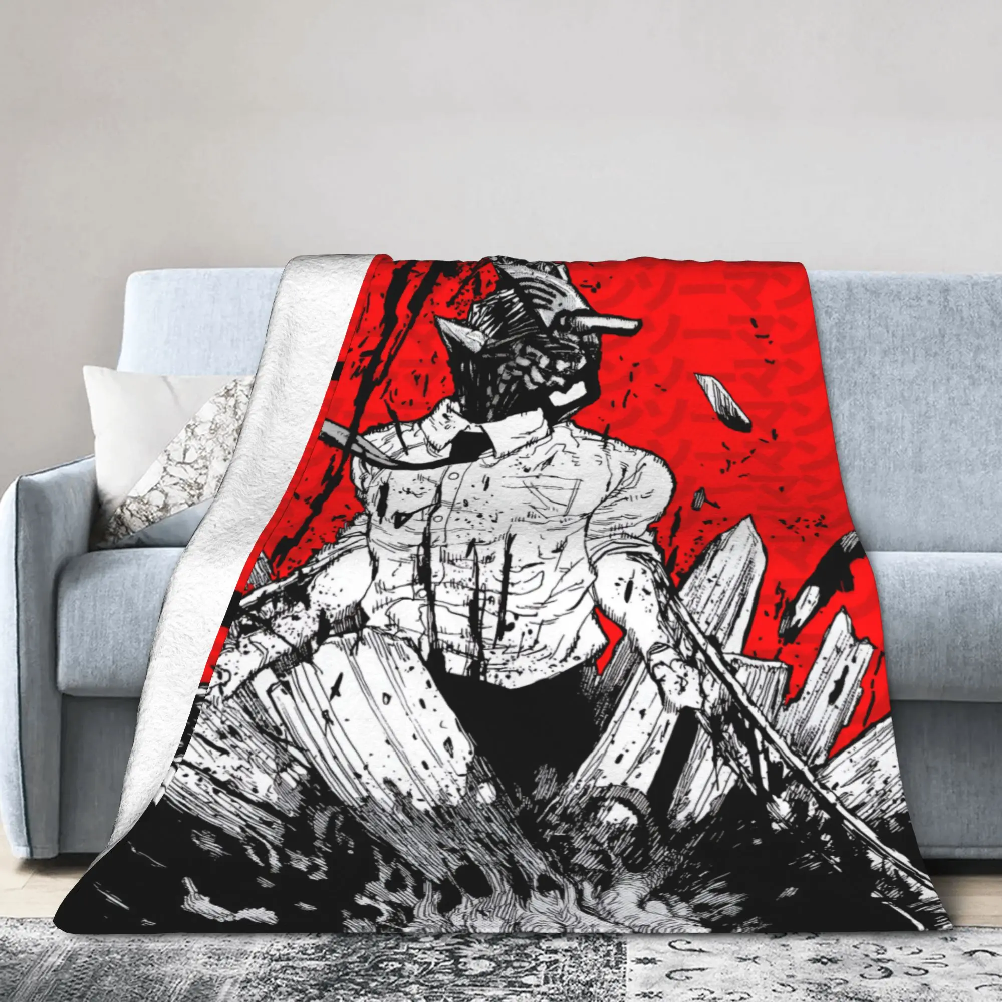 Custom Ultra-Soft Fleece C-Chainsawes Man Anime Tension Filled Throw Blanket Warm Flannel  Blankets for Bed Office Couch Quilt