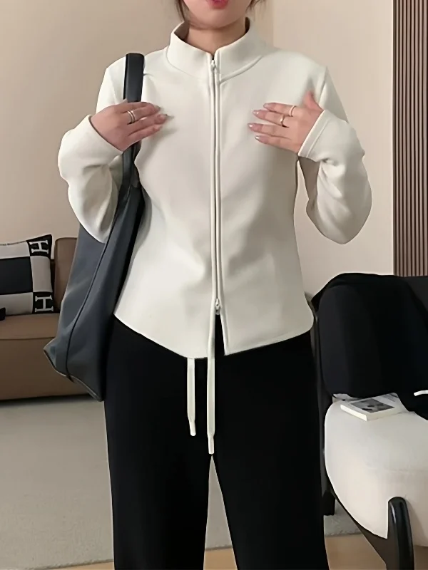 

Ele Long Sve Толстовка Jaet Женский плюс размер Утягивающий кардиган с воротником-стойкой Внутренняя одежда Удобная верхняя одежда Fce