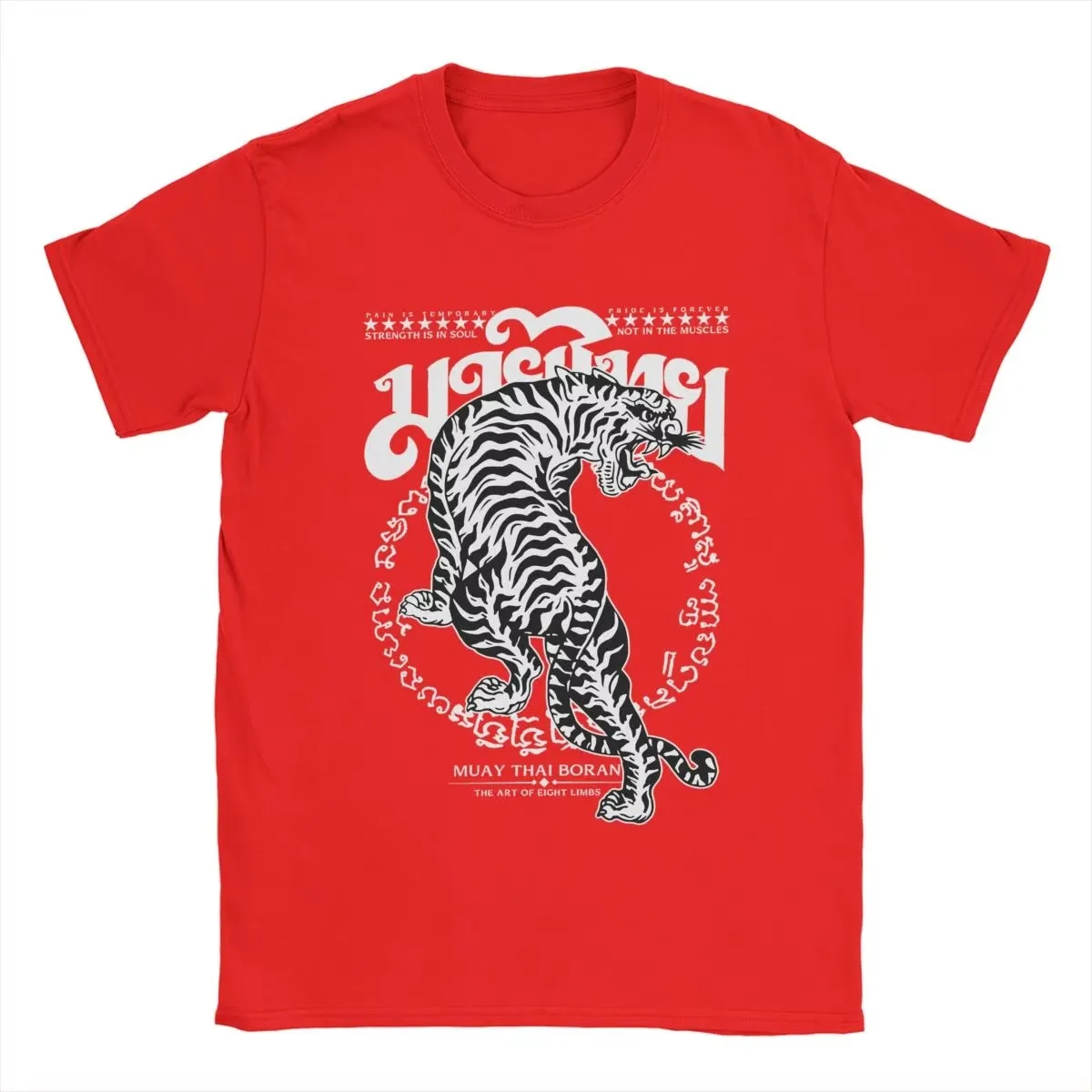 Summer Men's T-Shirts Muay Thai Sak Yant Tiger Unique 100_ Cotton Tee Short Sleeve Boxing Fighter T Shirts Round Neck Clothing