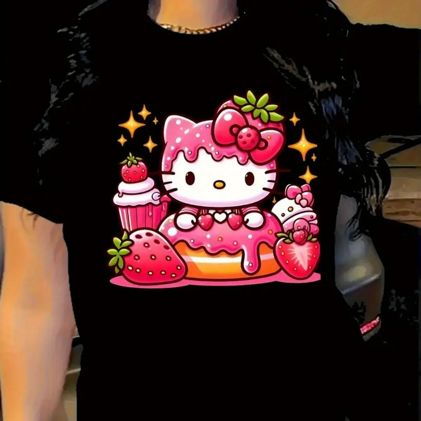 

Hello Kitty Graphic Printing Summer Autumn Winter Cotton Men's and Women's T-Shirts Short Sleeves Luxury Outdoor Sports Brand
