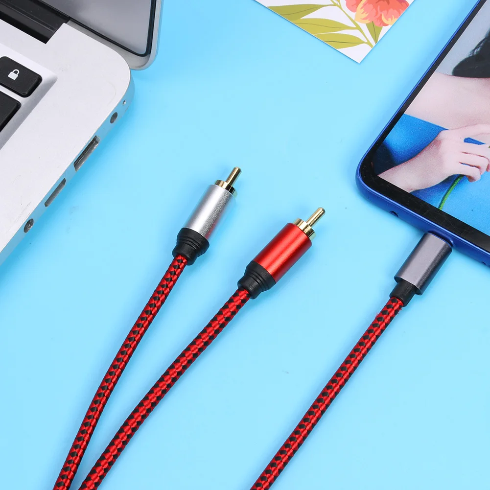 USB Type-C To Dual RCA Y Insert Cord 2RCA Audio Cable for USB-C Phone Tablet PC Car Stereo Home Theater Amplifier DVD TV Speaker