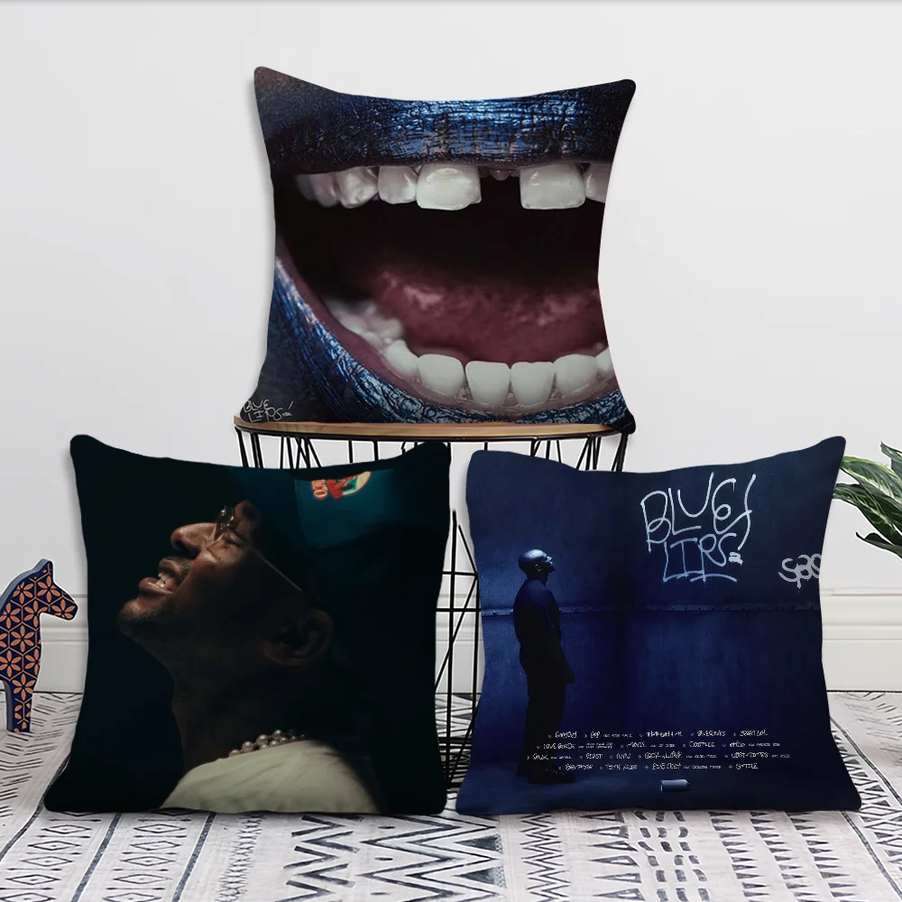 ScHoolboy Q Blue Lips Pillow Case For Sofa Bedroom Living Room Office Bedside Table Backrest Cushion Printing Square