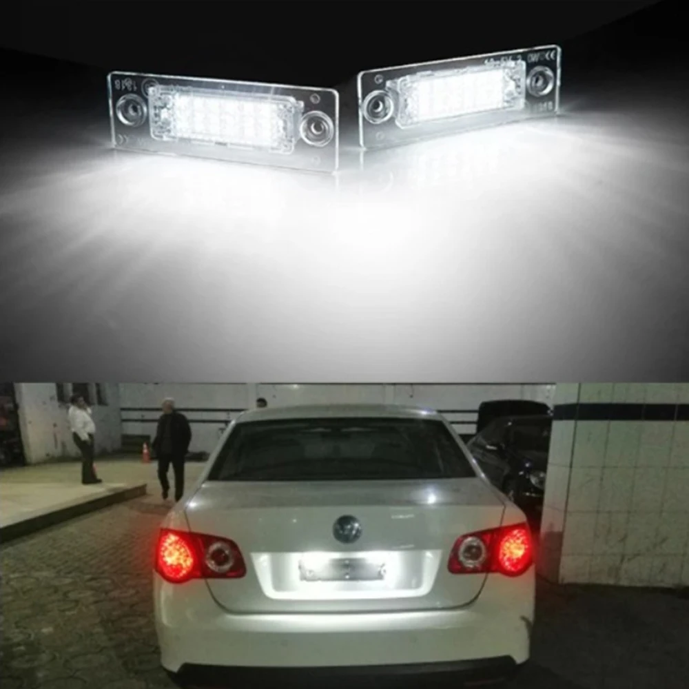 2pcs LED License Number Plate Light For VW Passat B5.5 B6 Transporter T5 Jetta Mk5 Touran MK1 Caddy Golf Plus Mk5 White CANbus