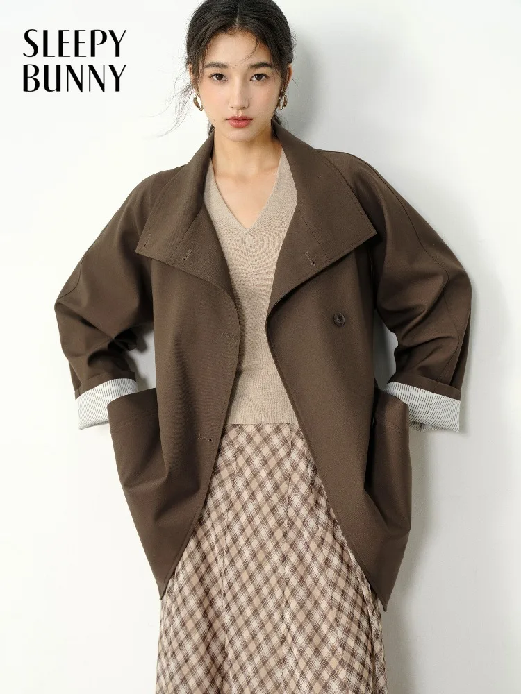 

Vintage Oversized Trench Coat Women Autumn Lapel Jacket Casual Loose Outwear for Petite Ladies Office and Daily Commuting Style