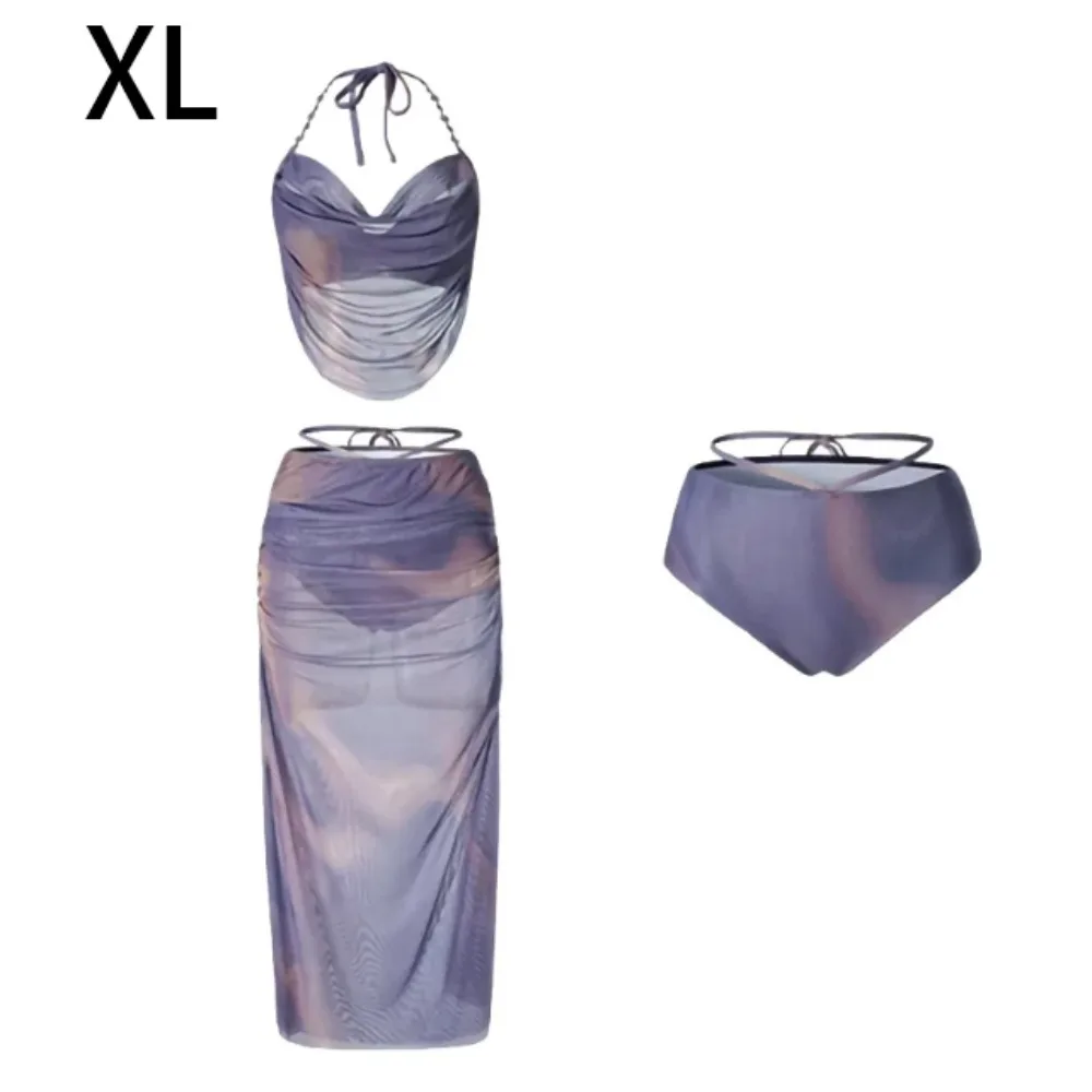 

Long Dress Sexy Bikini Small Chest Split Skirt Three-Piece Set Covered Flesh Gathered Steel Support Premium Bikini