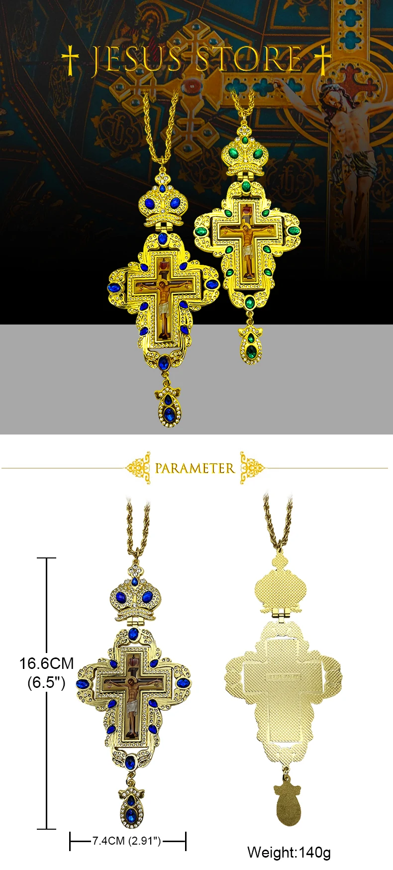 HTISOK Orthodoxes Brustkreuz Jesus-Kruzifix Kreuzgoldanhänger Kreuzkette Religiöser Schmuck крест кулон – Detail 2