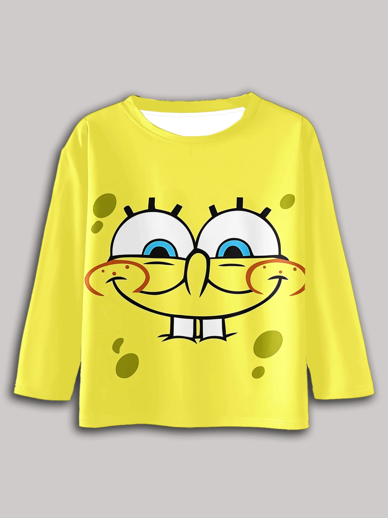 Cartoon S-SpongeBobs 3D Print Children T-Shirt Long Sleeve Spring Fall Clothes Casual Round Neck Boys and Girls Tops