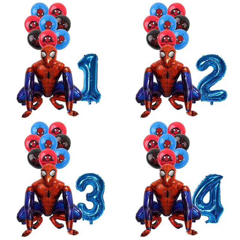 12pcs Superhero Spiderman Theme Aluminum Film Balloons 32 Inch Digital Balloons Children's Birthday Party Decoration Supplies