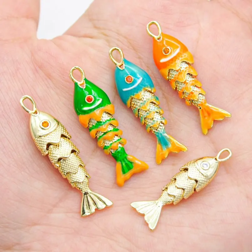 

10Pcs Gold Color Fish Nautical Pendant Copper Approx 5.4x28mm Jewelry Special Gift For Women