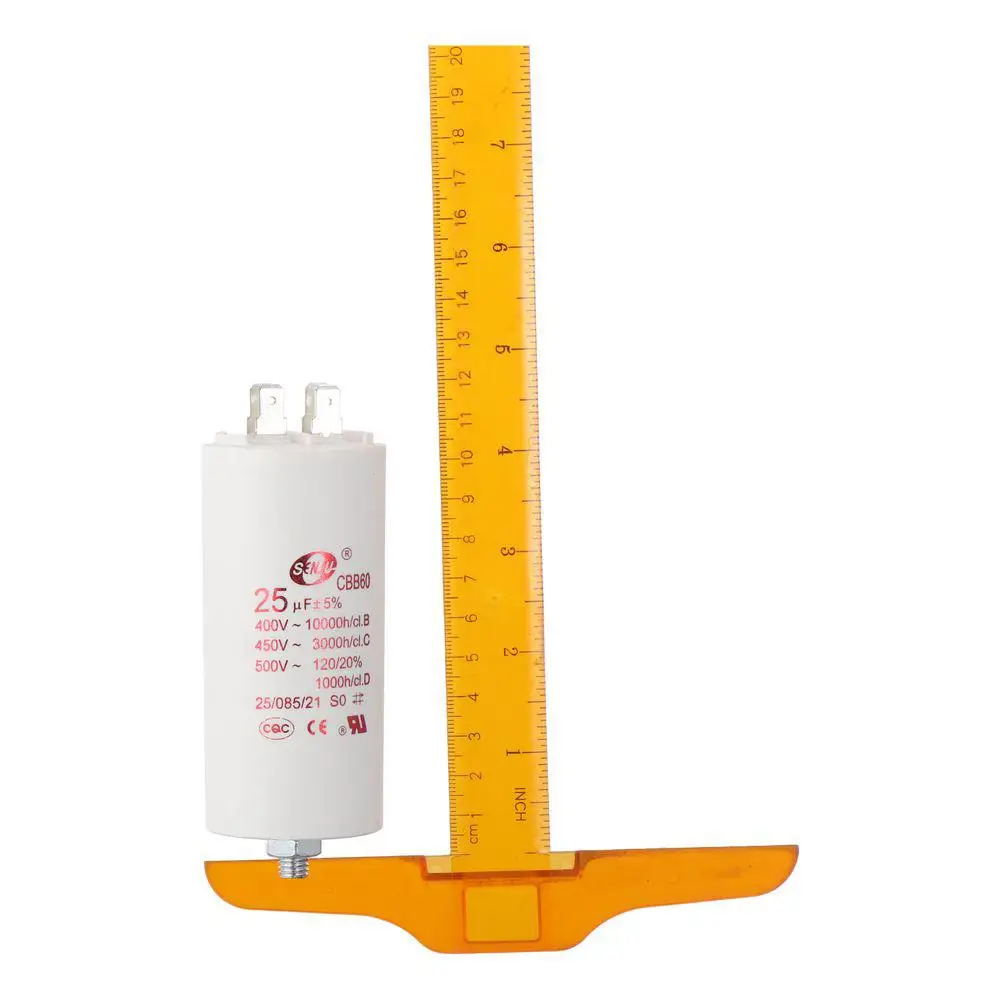 Condensador de funcionamiento CBB60, cilindro de doble inserción, 25uF, 450V CA, 50/60Hz, 73x44mm, blanco para compresor de aire, Motor de bomba de agua