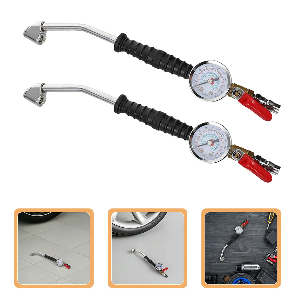 

2 pcs Tire Inflator Nozzle Pressure Gauge Extended Elbow Design Truck Car Motorcycle Bicycle Quick Connect Air Compressor
