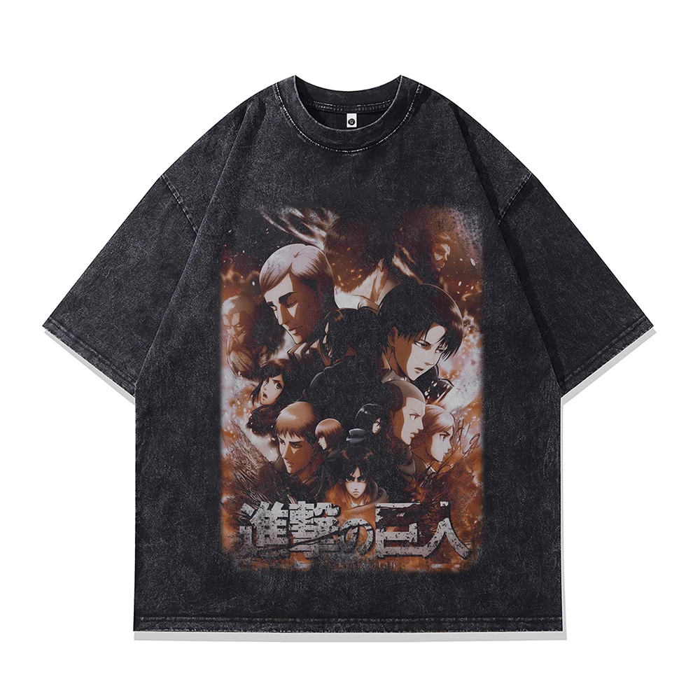 Men‘s Oversized T-shirt Anime Attack On Titan Print Graphic T Shirts Short Sleeve Vintage Jujutsu Kaisen Gothic Cotton Tops Tee