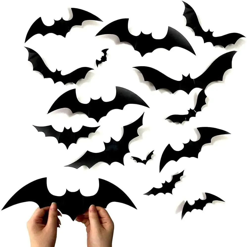 12Pcs/set Black Halloween Wall Sticker 3D Bat Wall Sticker Home Decor Wall Sticker