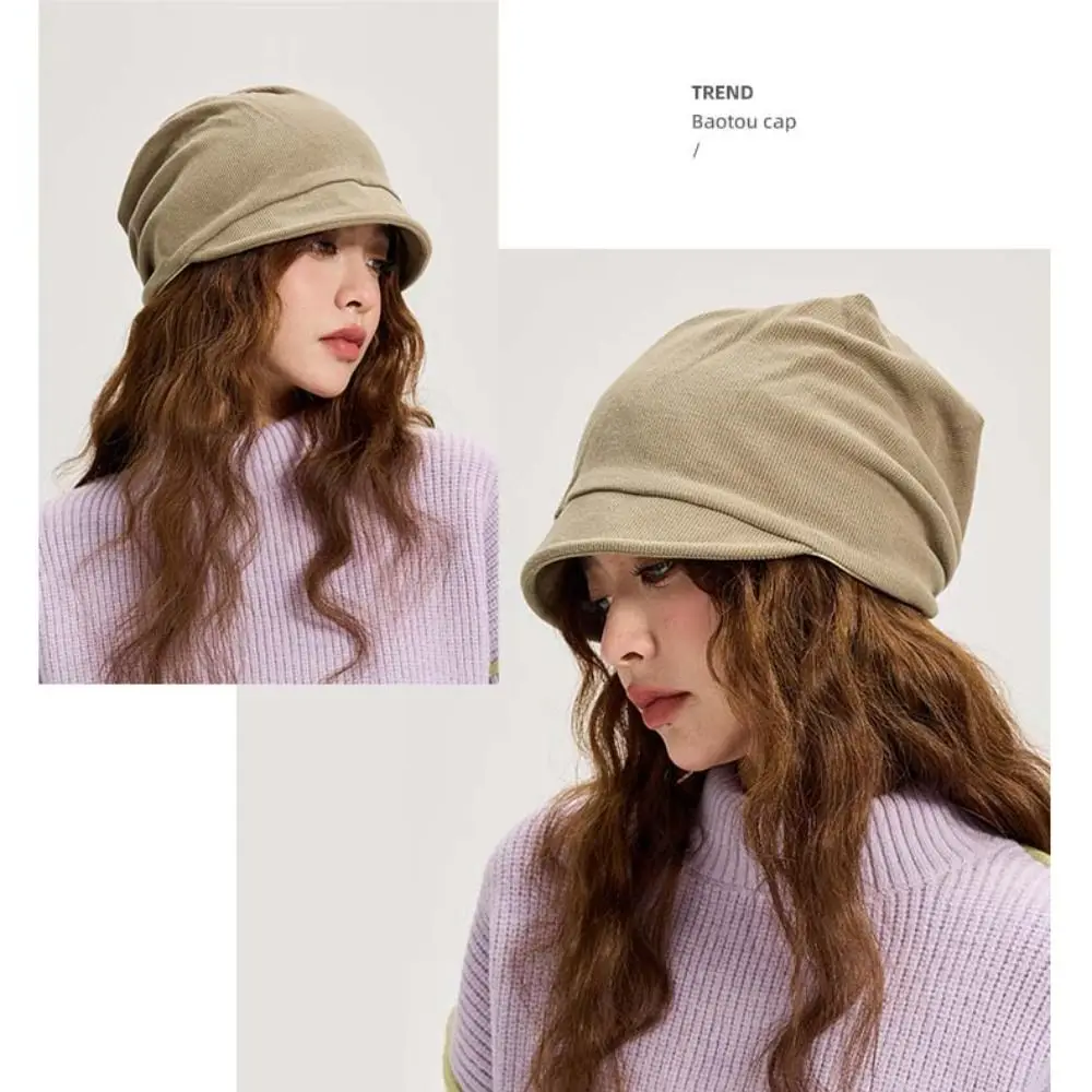 바이저 베레모 단색 비니 모자 따뜻함 유지 귀 보호 슬라우치 배기 캡 두꺼운 면 스컬 캡 유니섹스