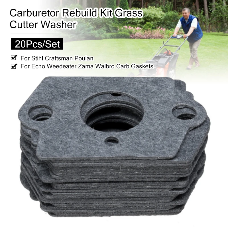 Kit de reconstrucción de carburador para cortadora de césped Stihl Craftsman Poulan para Echo Weedeater Zama Walbro, almohadilla de juntas de carburador, 20 unids/set