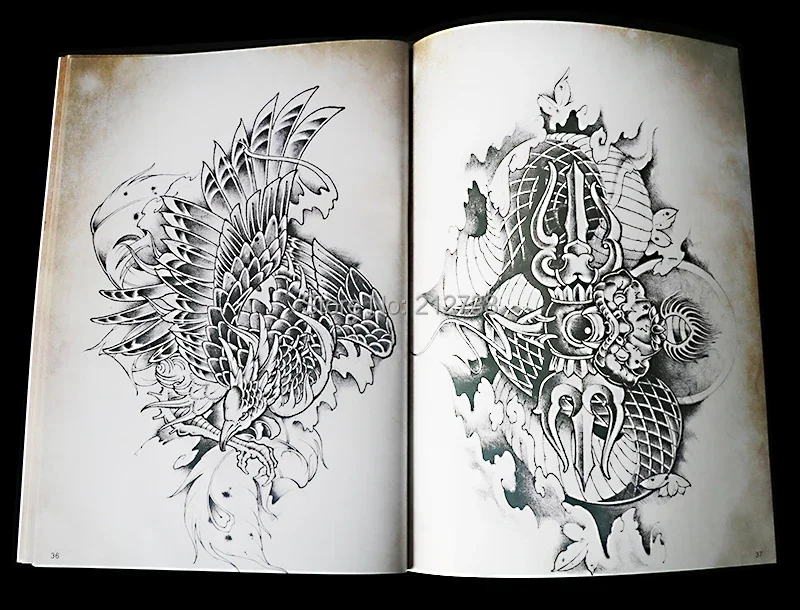 Newest  Tattoos Pictured by God Monkey Dragon Snake-like Worship Crane Full Back Flower Arm Traditional Pattern Tattoo Book A4