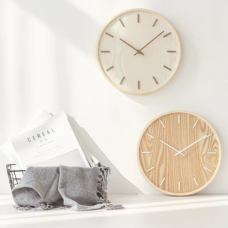

Japanese-style household mute wall clock living room bedroom simple modern decorative wall watch wooden quartz clock round