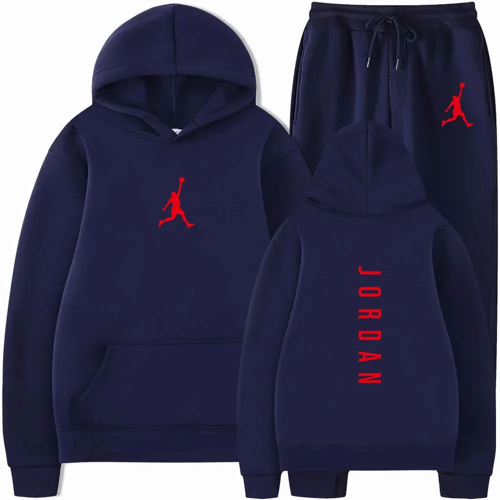 Men's pullovers for autumn and winter, solid-color hoodie + stretch waist jogging pants two-piece set, fashionable outdoor casua - Image 4