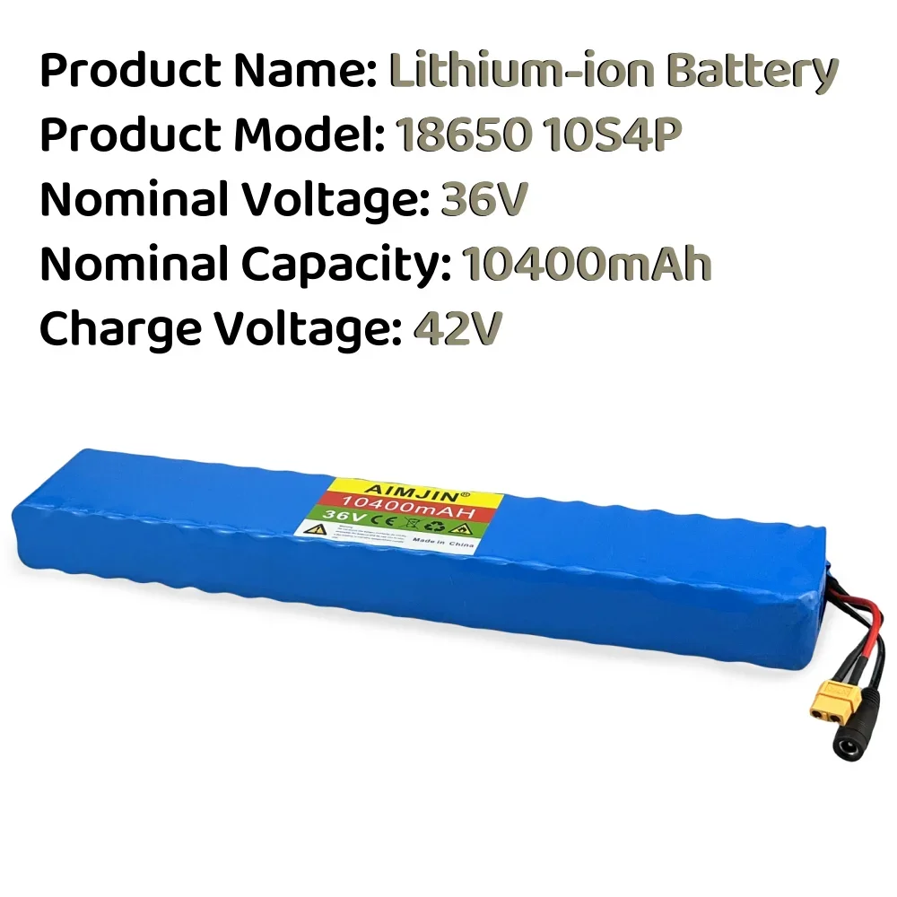 Batterie aste au lithium-ion pour scooter électrique, BMS intégré, 10S4P, 36V, 10400mAh, 18650, nouveau