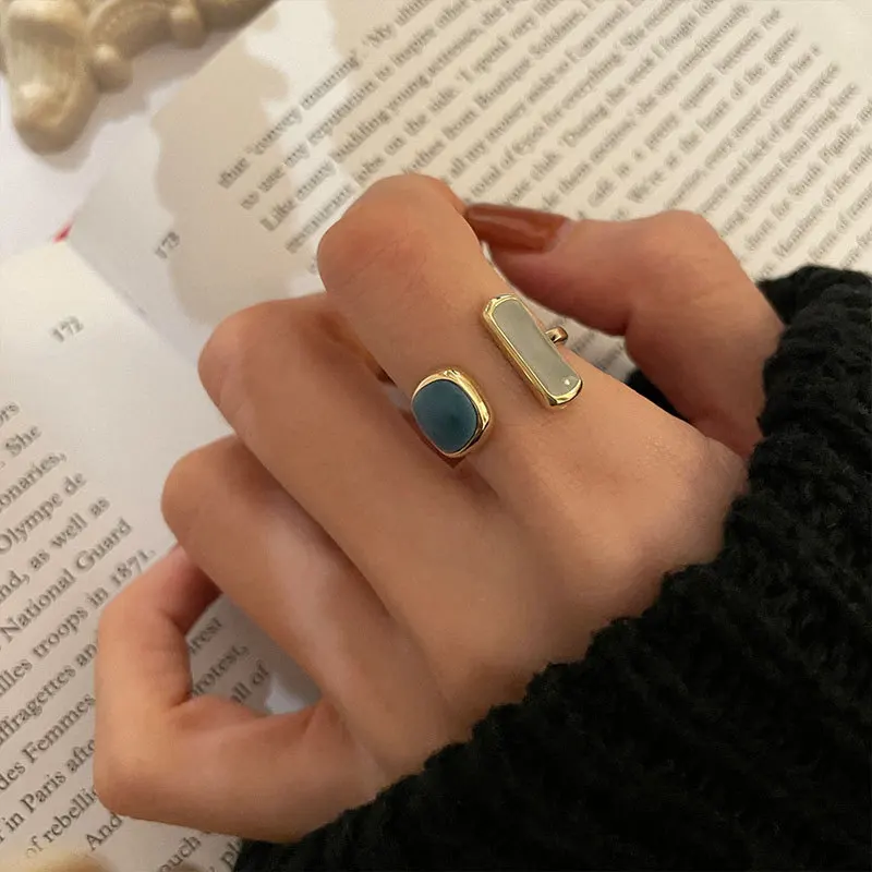 XIYANIKE 2022 New Vintage Blue Stone Open Cuff Finger Rings For Women Girl Fashion Trendy Punk Jewelry Gift Party кольцо женское