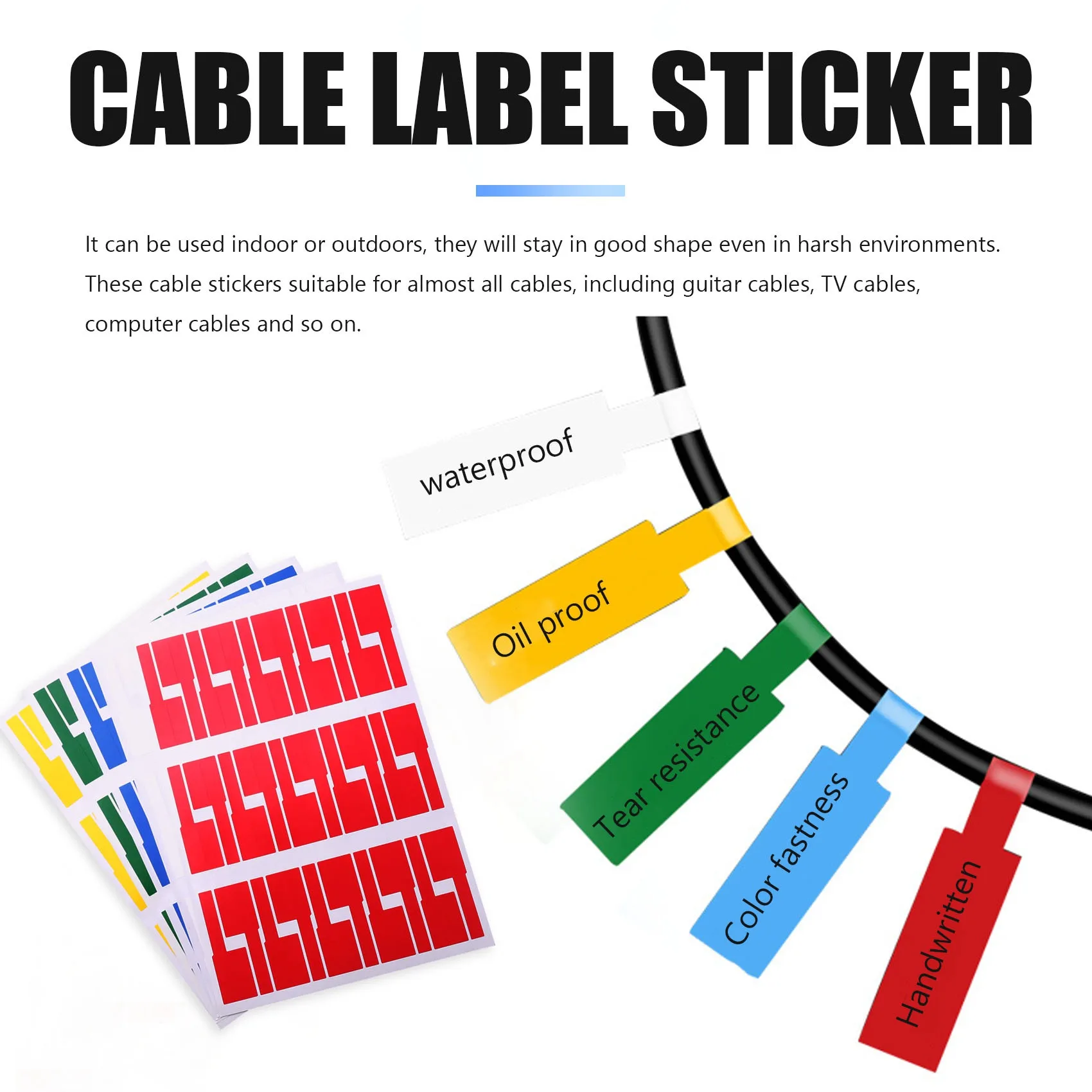 750Pcs Cable Label Sticker Waterproof Wire Network Electrical Cable Labels Cord Tag Marker Print Stickers Organizer