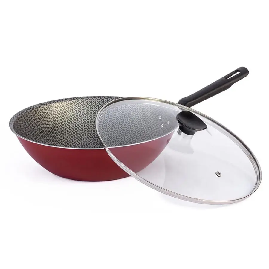 

Nonstick Wok Pan with Lid, 11 inch, Starflon Max, PFOA Free, Tempered Glass, Heat Resistant Handle, Dishwasher Safe, Gas Stove