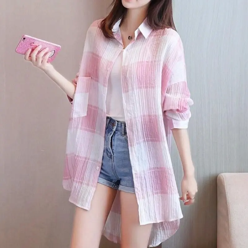 

Young Style Fashion Casual Lattice Colorful Simplicity Supple Splicing Sunscreen Loose Women's Shirt Jacket Summer New 2024