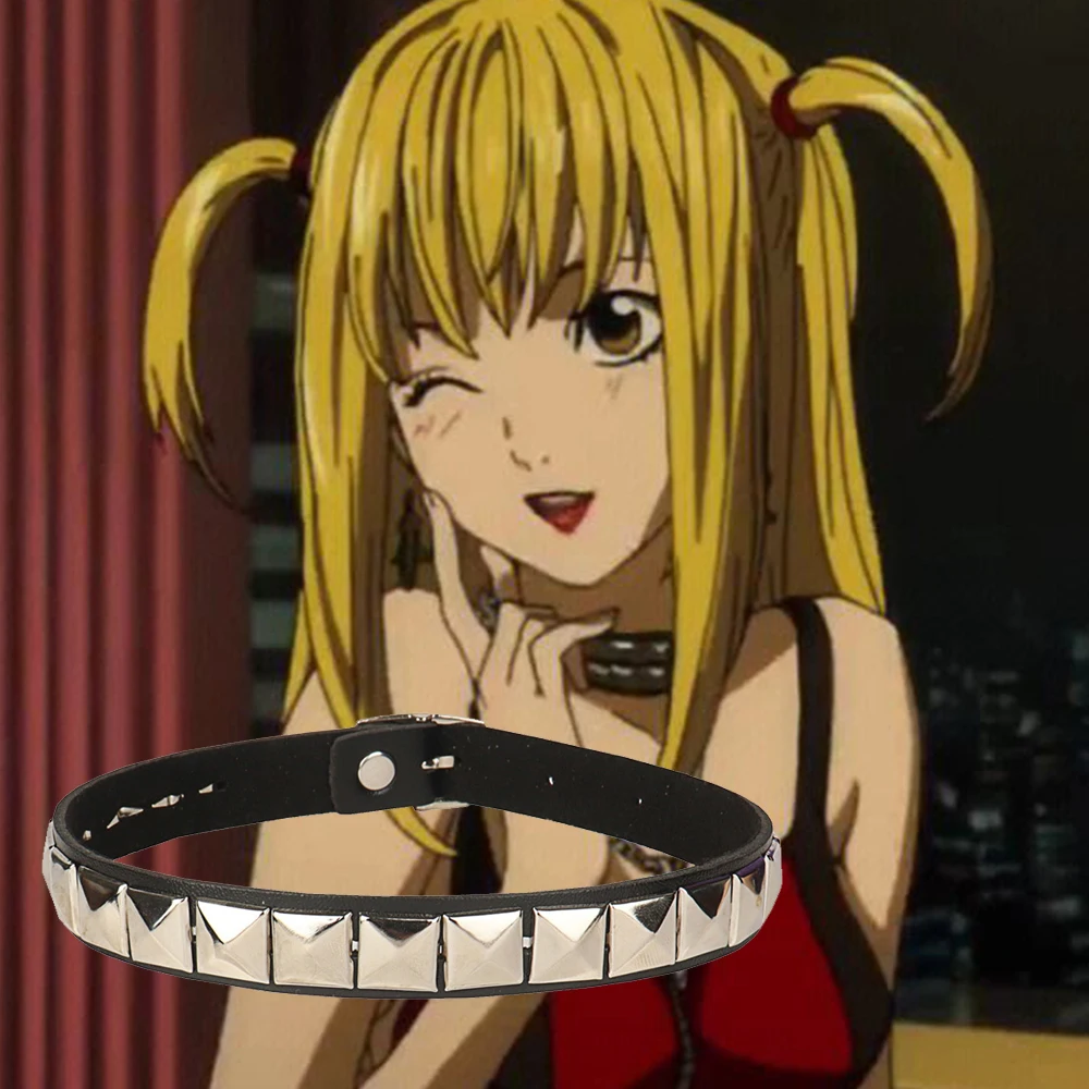 

Anime Death Note Necklace Misa Amane Leather Choker Necklaces For Men Women Hip Hop Punk Rivet Collar Cosplay Jewelry Gifts