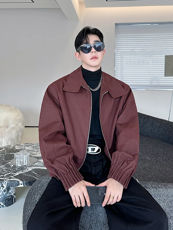 

Waed Vintage Tu Sve Collared Jaet Men's Trendy Retro Korean Workwear Top Loose Fit Youthful Sle Long Sve Zipper