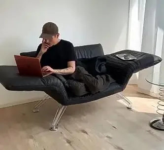 

Folding sofa chair Italian minimalist multi-functional leather black lazy single casual single chair