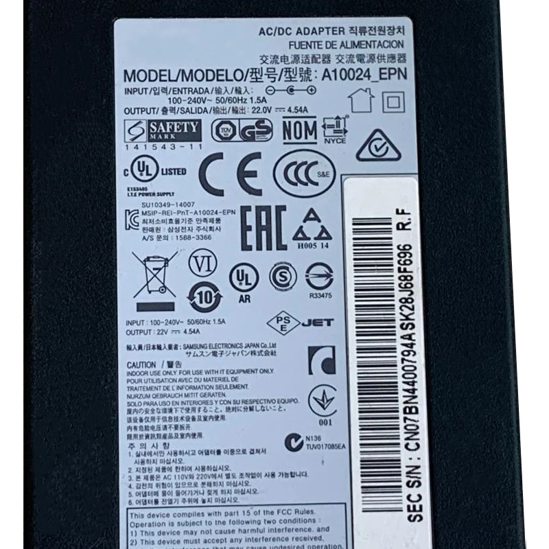 Imagem -04 - Carregador Adaptador ac para Samsung Fonte de Alimentação do Monitor 22v 4.54a 100w A10024-epn A10024 s _ Epn Ls34e790 S34e790c