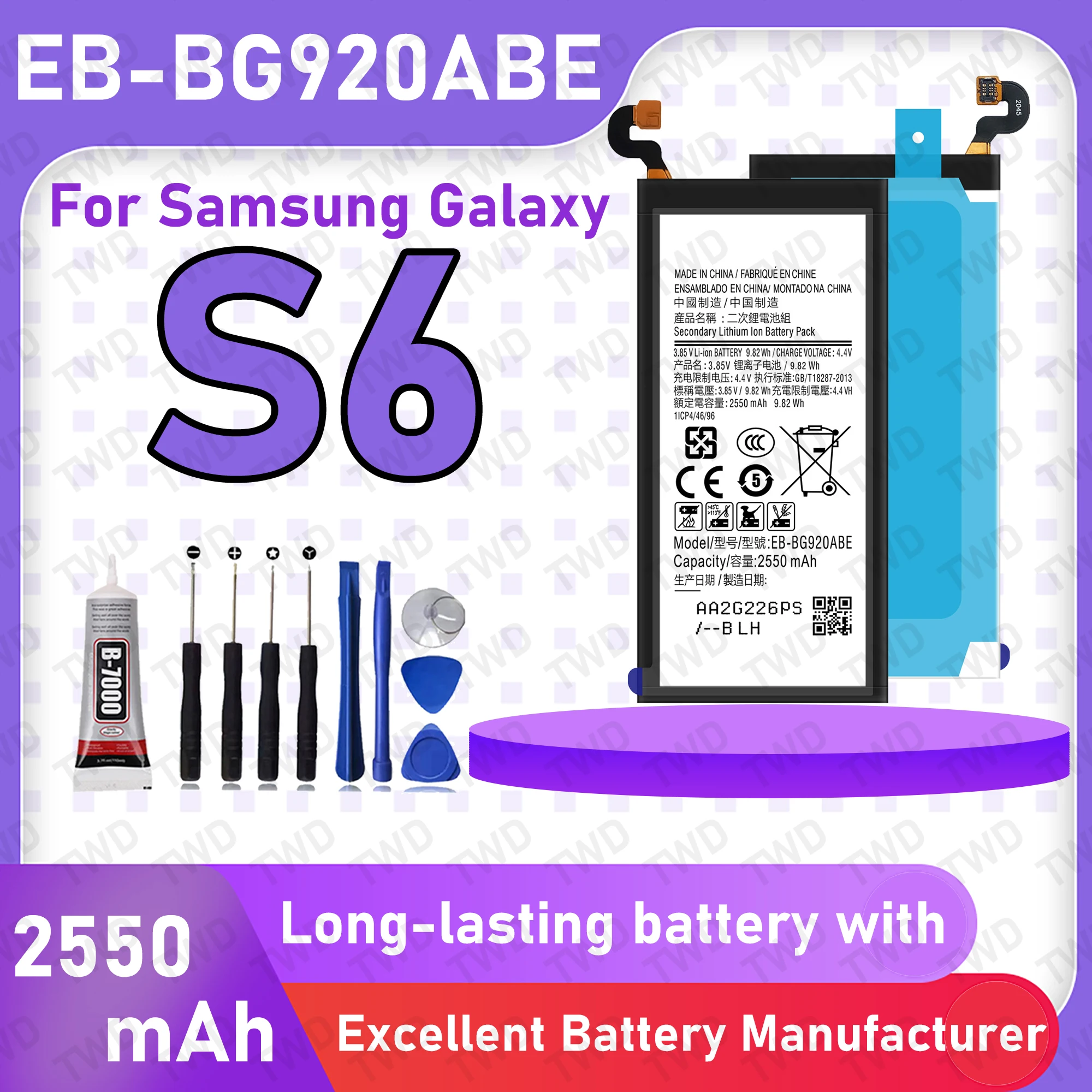 EB-BG920ABE Аккумулятор большой емкости для Samsung Galaxy S6/SM-G9200/SM-G9208/SM-G9208/SS Новые аккумуляторы высокого качества + бесплатные инструменты