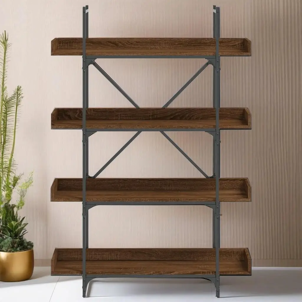 4-Tier Brown Oak Bookcase, 39.4x13x57.3 in Durable Engineered Wood - Stylish Storage Solution