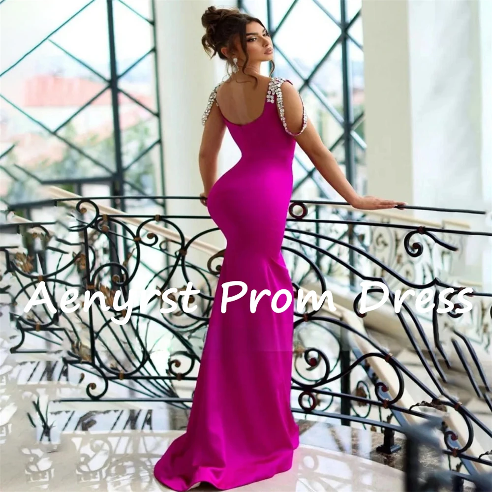 Aenyrst-Sexy Mermaid Prom Dresses para mulheres, cinta de espaguete, cetim, Crystal Bodycon, vestidos de noite, até o chão, vestido de festa