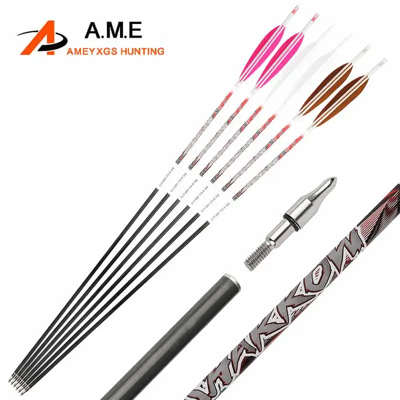 6/12pcs Pure carbon Arrow Spine 300 350 400 500 600 700 800 Turkey Feather Archery Arrows 100Gr Arrowhead for Bow Hunting Target