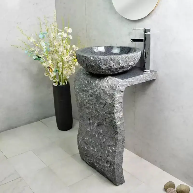 S*& Hotel Stone Freestanding Pedestal Basin Sink Outdoor Pedestal Sink Stone Counter top and Basin
