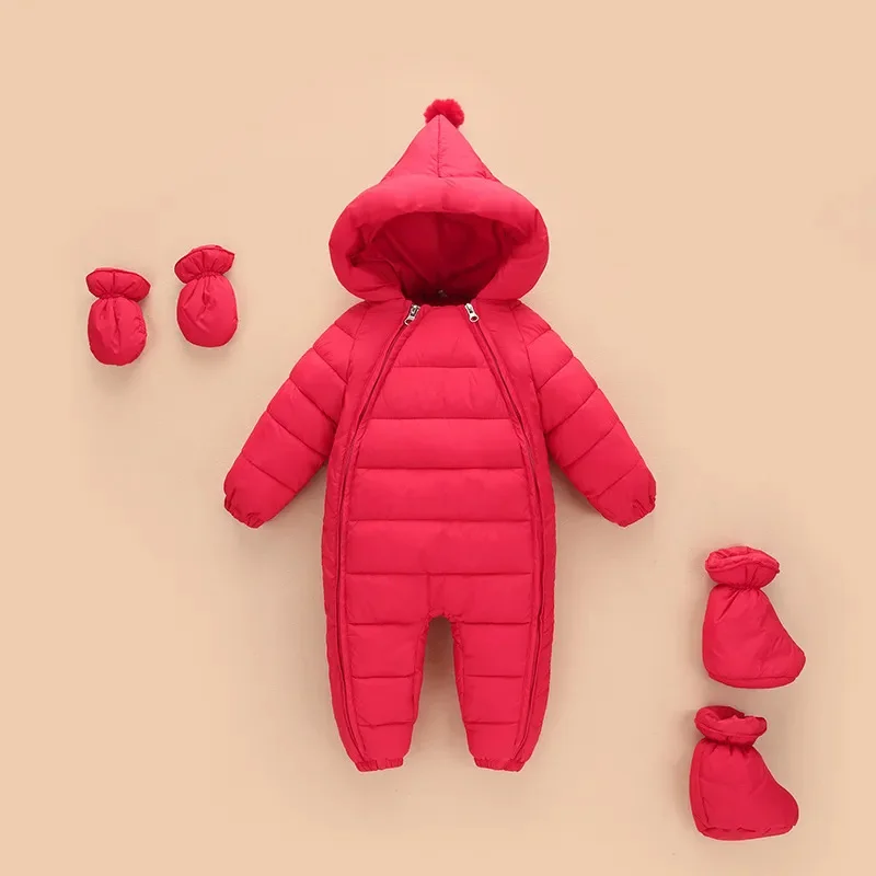 

New born baby jumpsuit costume rompers girl wear Down Cotton infant snowsuit hooded boys overalls autumn Winter crawling clothes