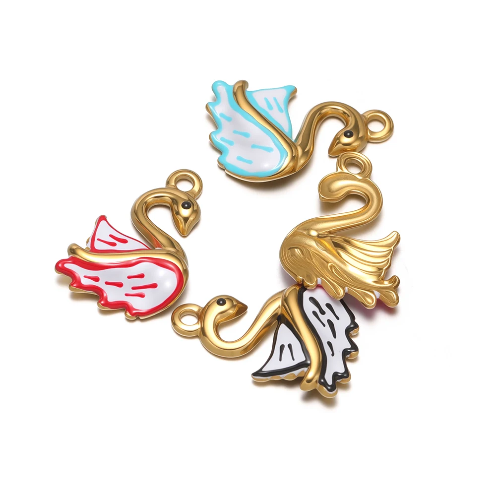 

5 шт. подвесок-лебедей из нержавеющей стали с эмалью, золотые шармы для милых ожерелий, серег, браслетов, фурнитура для изготовления украшений своими руками