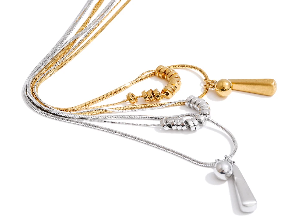 Yhpup Halskette mit doppellagigem Perlen-Wassertropfen-Anhänger aus Edelstahl, anlaufgeschützt, unverwechselbarer Kragen-Schmuck – Detail 2