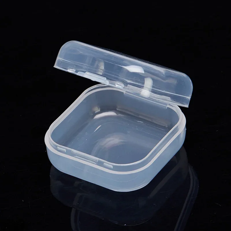 3.5*3.5*1.8cm Clear Lidded Mini Square Plastic Earplug Box Jewelry Office Sundries Organization Home Office Organizer