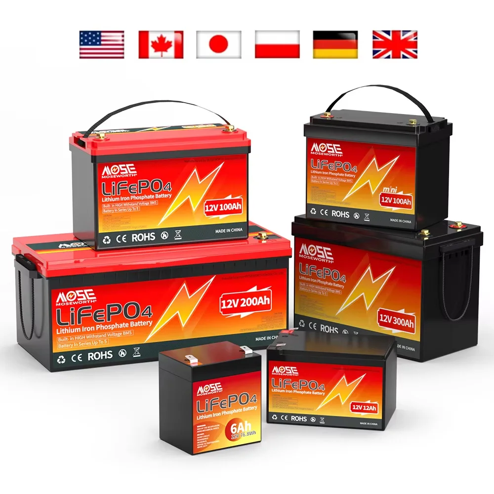 LiFePO4 Battery 12V 24V 36V 48V Lithium Battery 6Ah 10Ah 25Ah 50Ah 100Ah 200Ah 300Ah Rechargeable Deep Cycle for RV Golf Cart