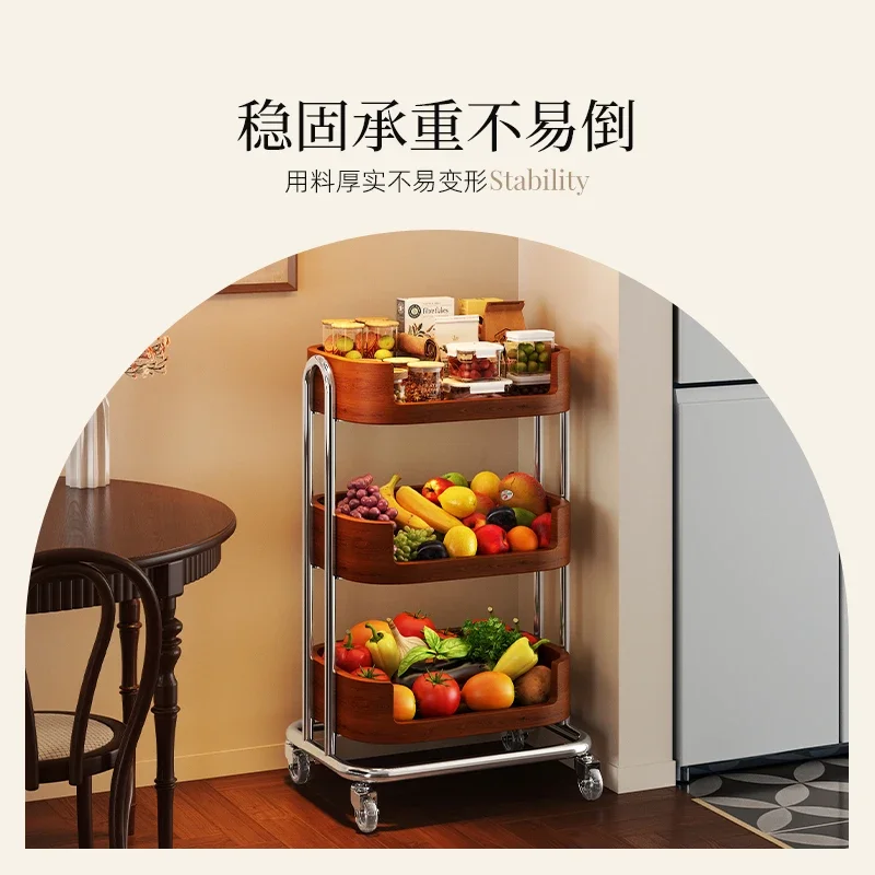 Solid Wood Living Room Sofa Mobile Side Table Cart Storage Coffee Table Snack Storage Rack Bedroom Storage Side Tables